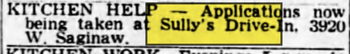 Sullys Drive-In - May 1968 Ad